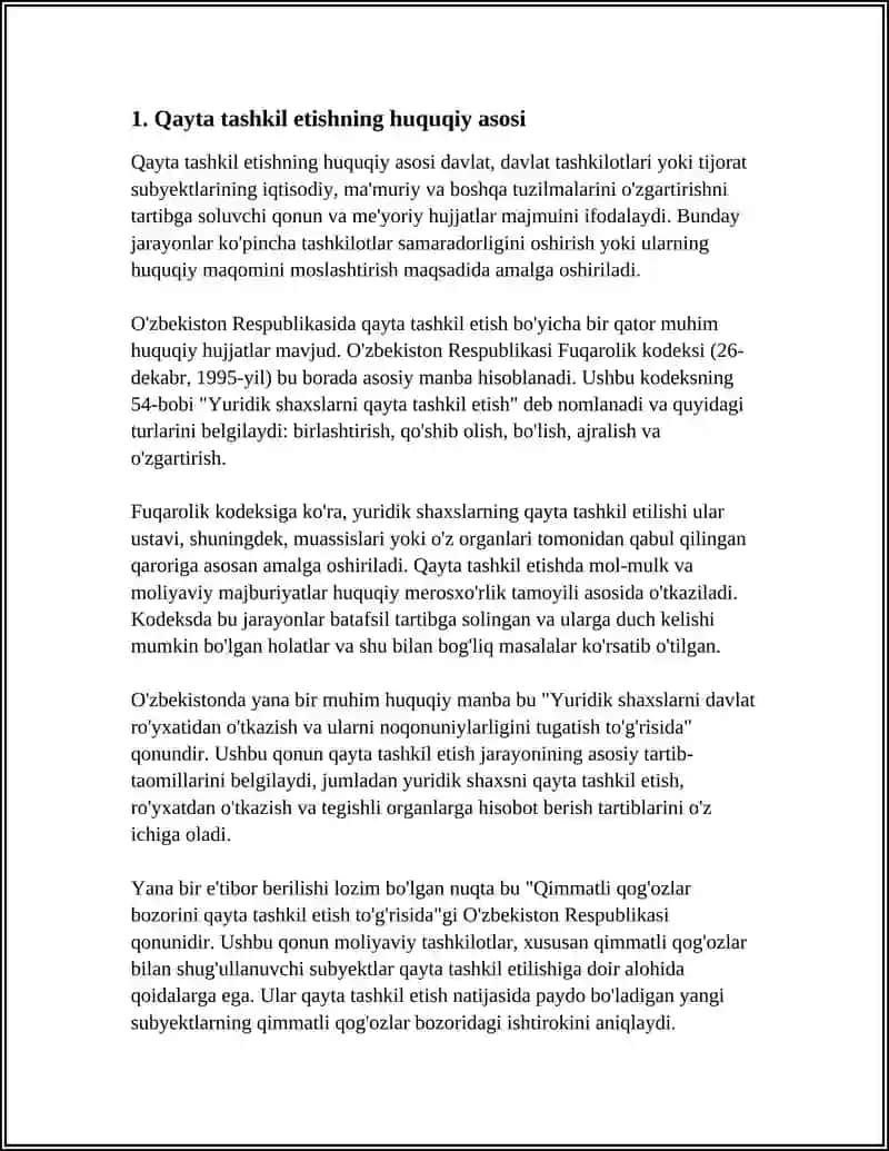 CHET EL INVESTITSIYALARI ISHTIROKIDAGI KORXONANI QAYTA TASHKIL ETISH YOKI TUGATISH 4