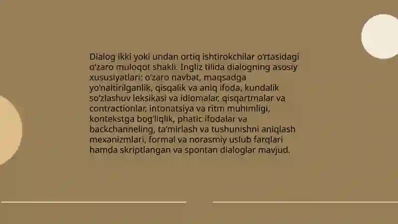 Nutq turlari va ularning asosiy o‘ziga xos xususiyatlari ingliz tili 4