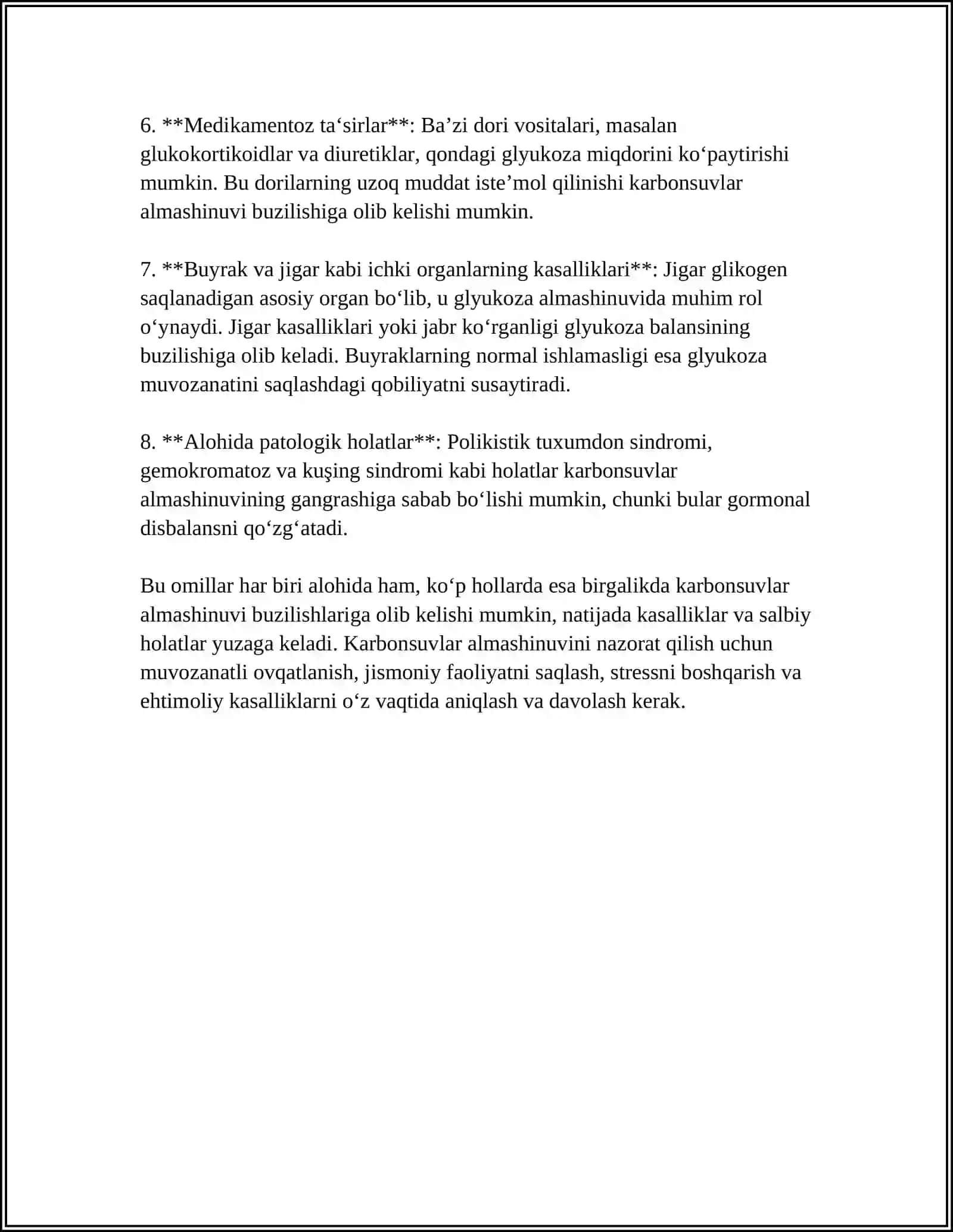 OCHLIKDA KARBONSUVLAR YOGʻLAR VA OQSILLAR ALMASHINUVNING BUZILISHI 4