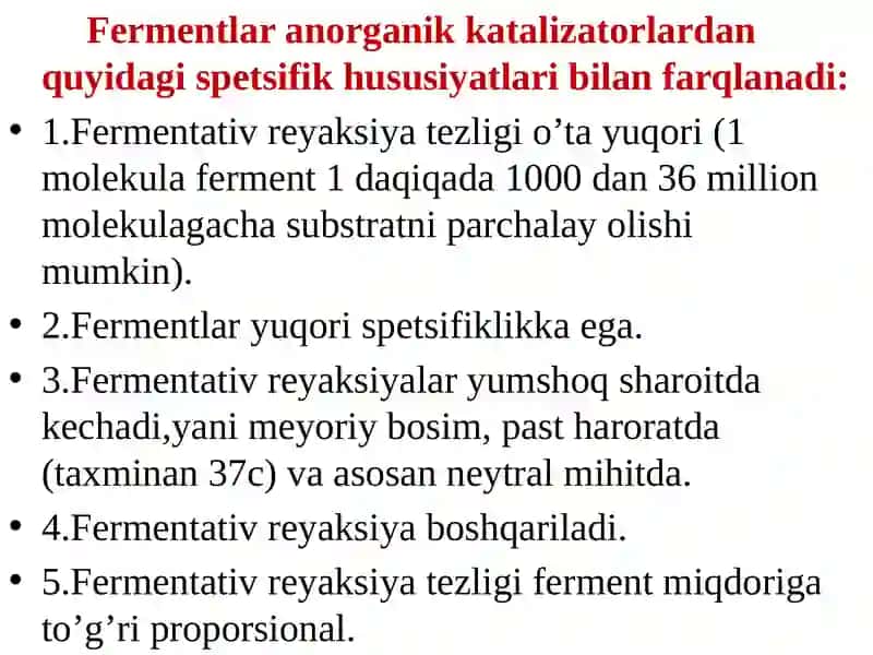 Fermentlarning tuzilishi, xususiyatlari va ta’siretish mexanizmi 4