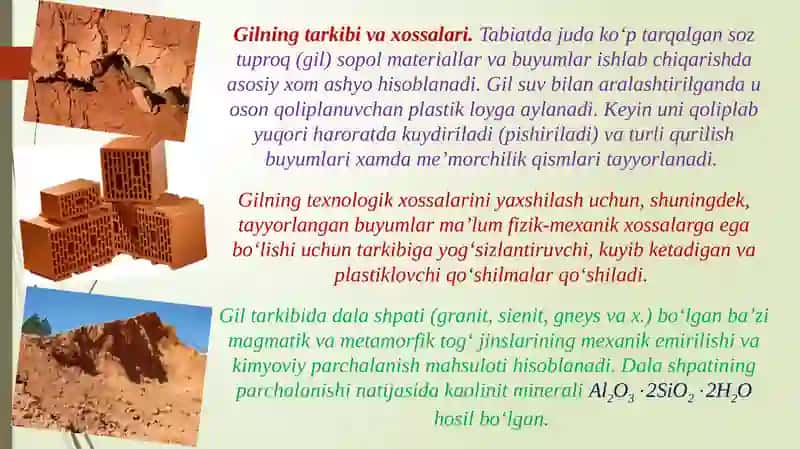 QURILISH MATERIALLARI VA BUYUMLARIMA’RUZADEVORBOP KERAMIK BUYUMLAER ISHLAB CHIQARISH TEXNOLOGIYASI, KERAMIK G’ISHT 4