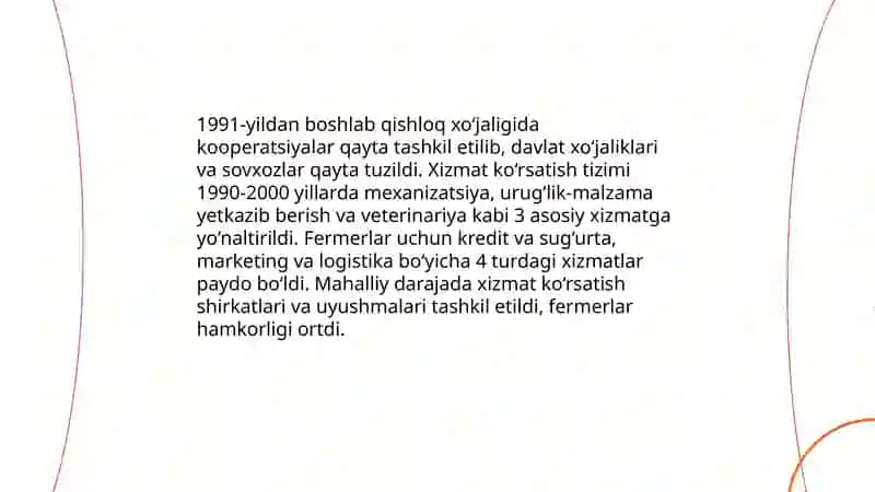 Mustaqillik yillarida qishloq xo‘jaligi va sanoat sohasidagi o‘zgarishlar. Azamov Doston 4