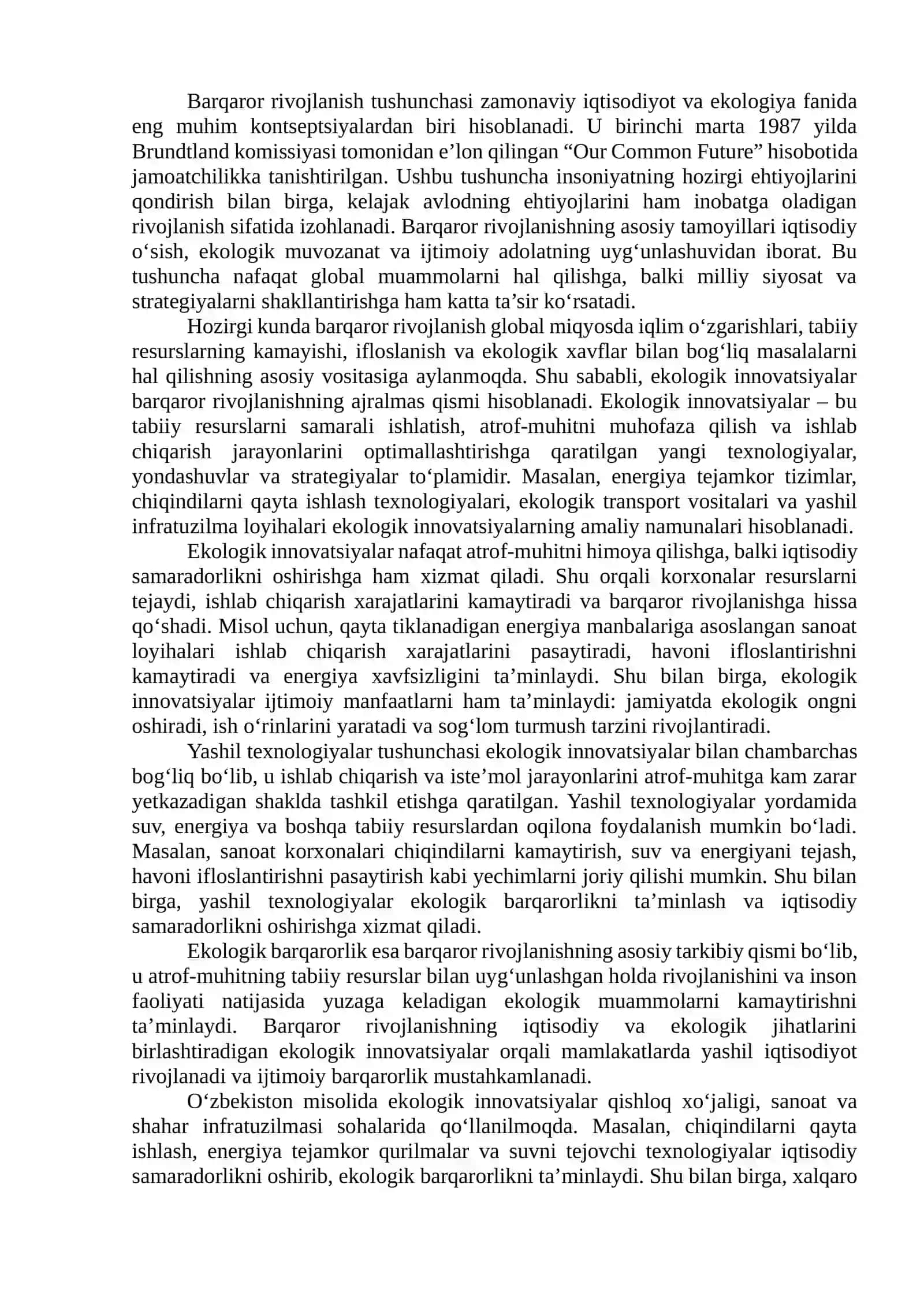 BARQAROR RIVOJLANISHDA EKOLOGIK INNOVATSIYALARNING ROLI 4