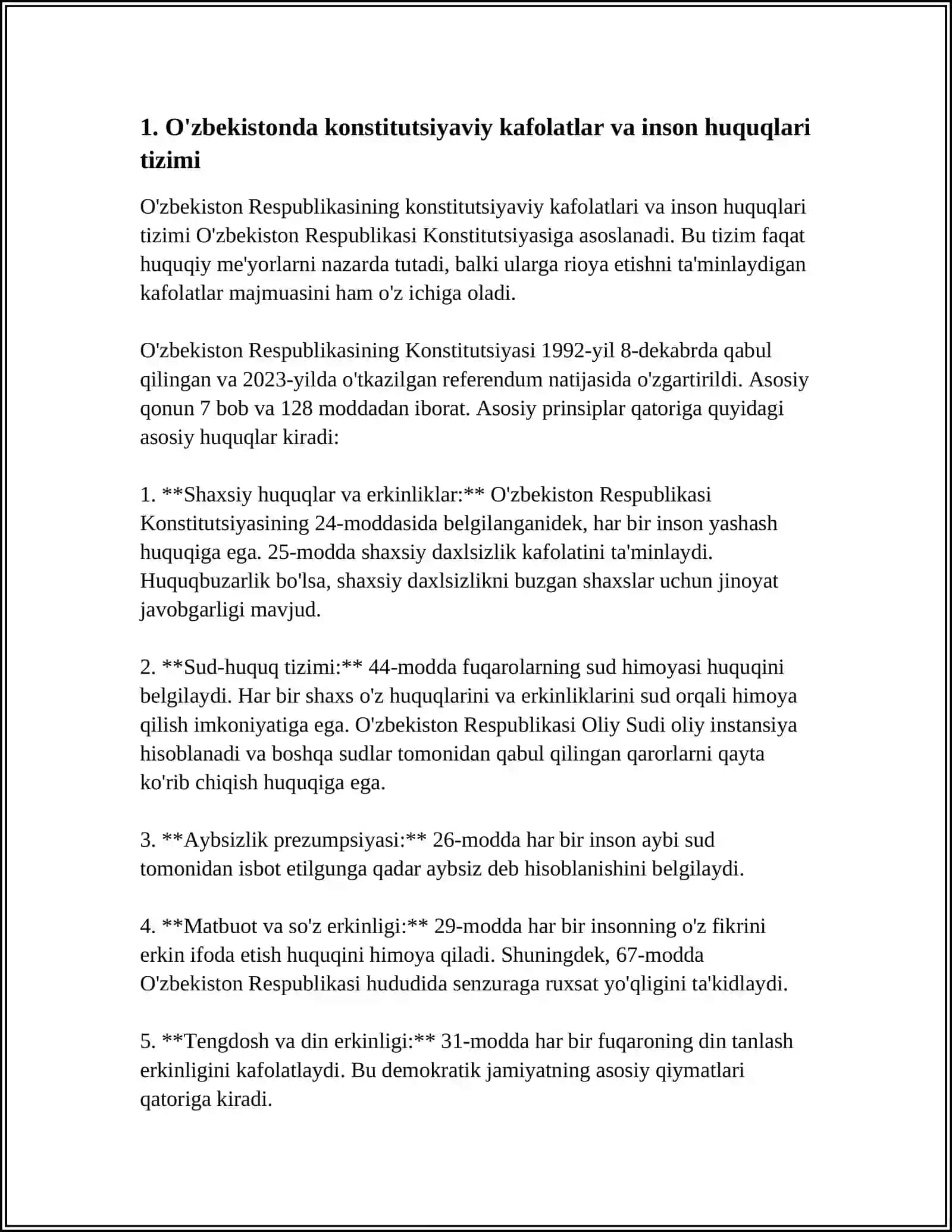 ÕZBEKISTONDA INSON HUQUQLARI VA ERKINLIKLARI KAFOLATINING YARATILISHI 4