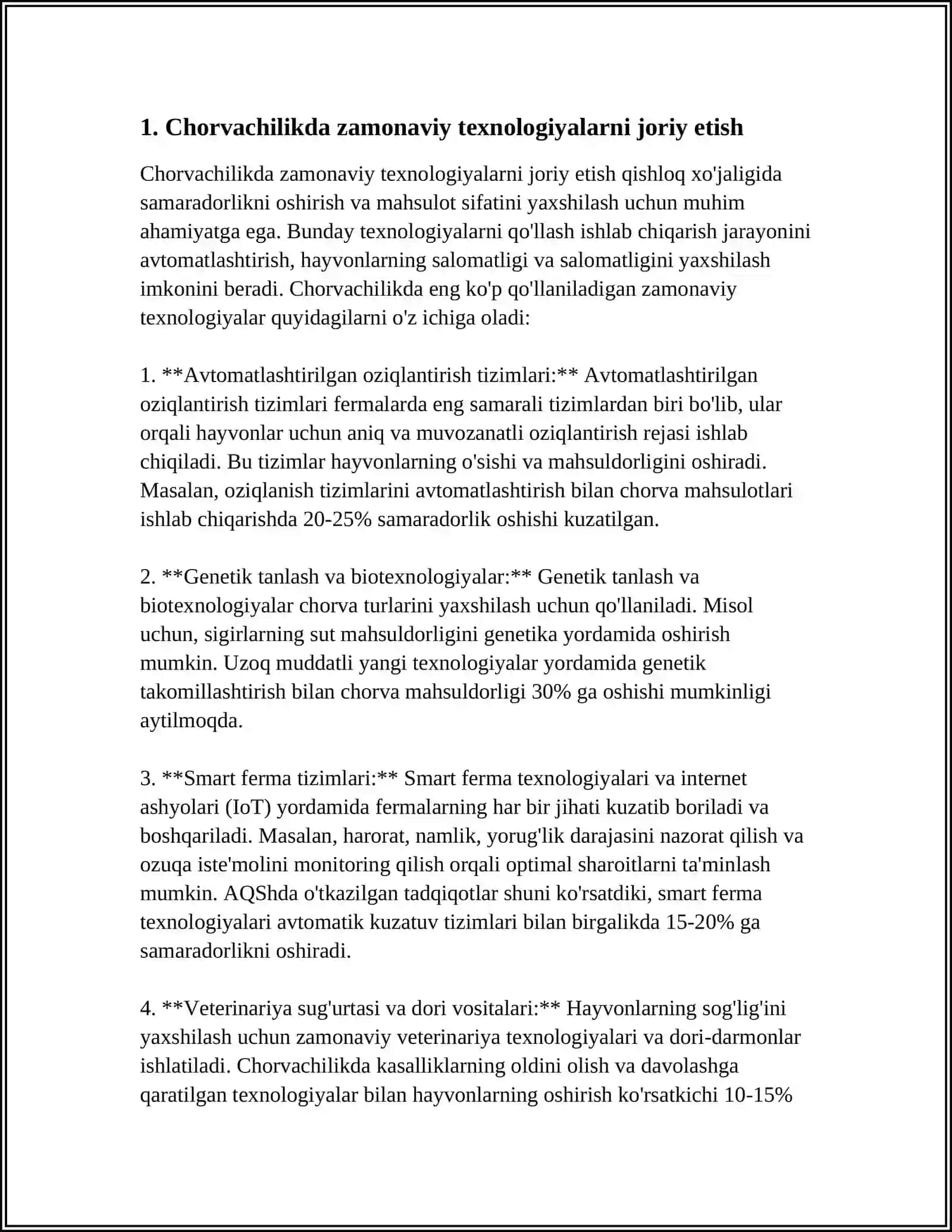 MUSTAQIL ISH Mavzu: OʻZBEKISTONDA CHORVACHILIKNI RIVOJLANTIRISH ISTIQBOLLARI 4