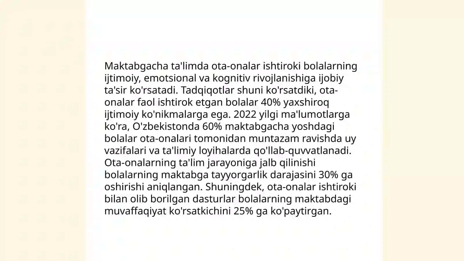 Maktabgacha ta'lim tashkilotlarida ota-onalar bilan hamkorlik 4
