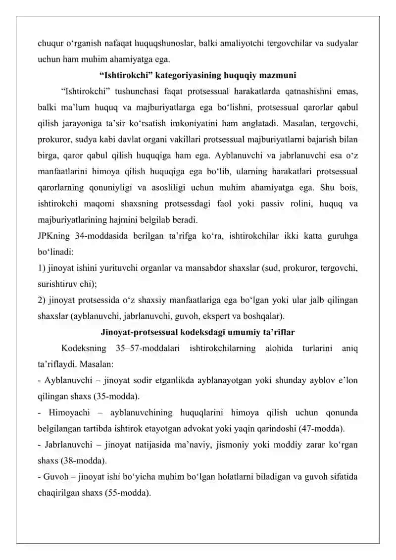 Jinoyat protsessi ishtirokchilarining tushunchasi va tasnifi 4