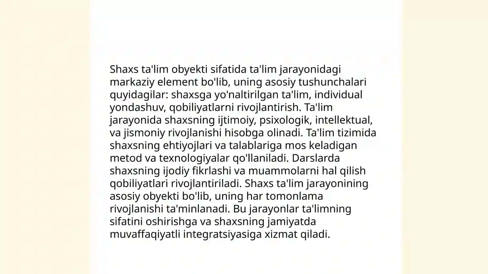 Shaxs ta'lim obyekti va subyekti sifatida uning shakllanish va rivojlanish omillari 4