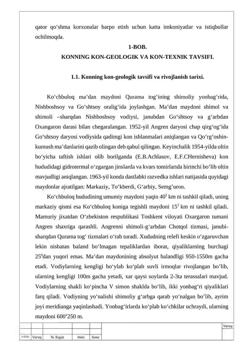 diplom ishi ko'chbuloq shaxta sharoitida suvni yer yuzasiga chiqarish qurilmalari va shamollatishni hisoblash 4