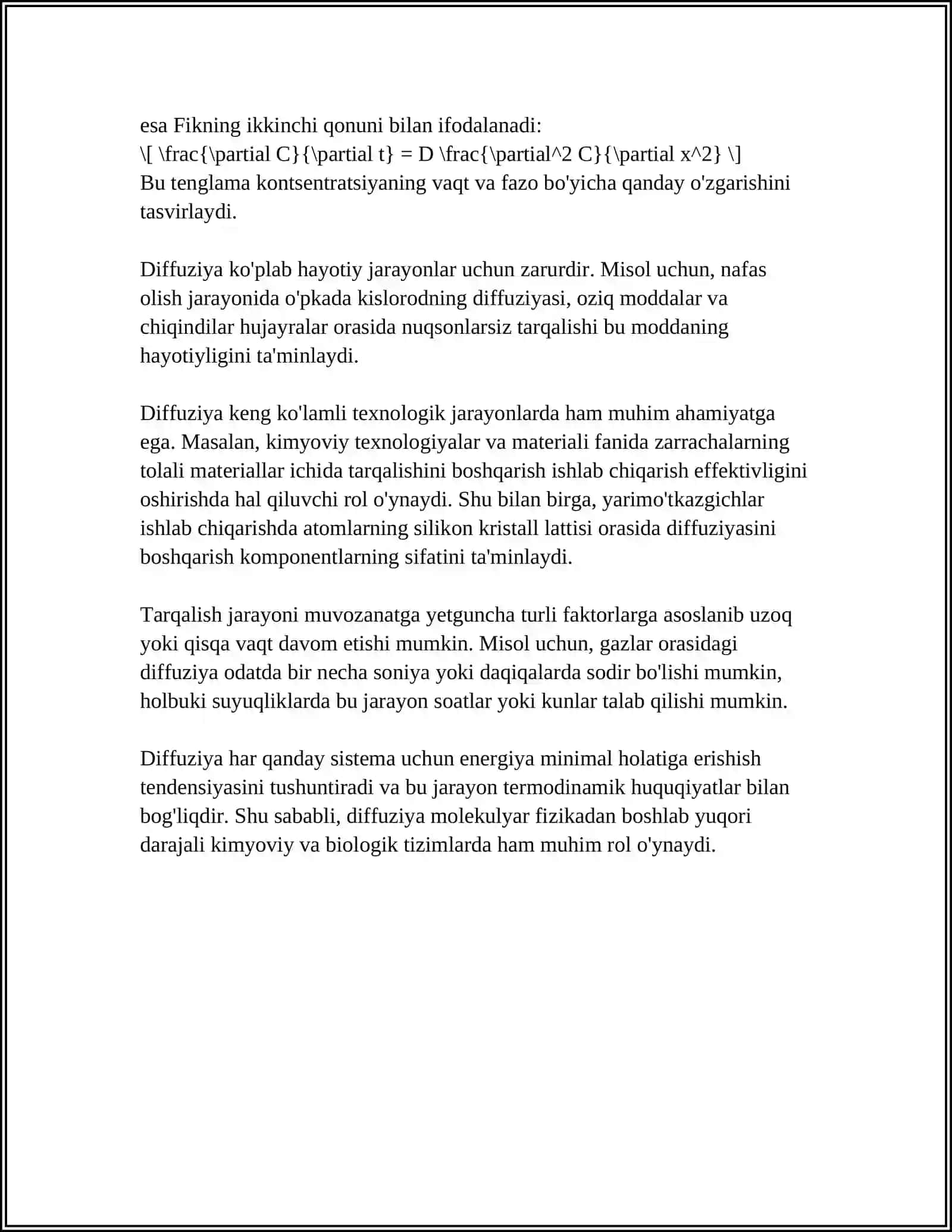 KOʻCHISH HODISALARI DIFFUZIYA ISSIQLIK OʻTKAZUVCHANLIK QOVUSHQOQLIK 4
