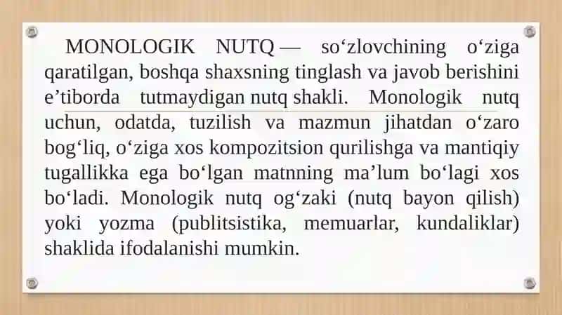 Kasbiy monologik nutq. Mutaxassisning o‘zbekcha taqdimot nutqi 4