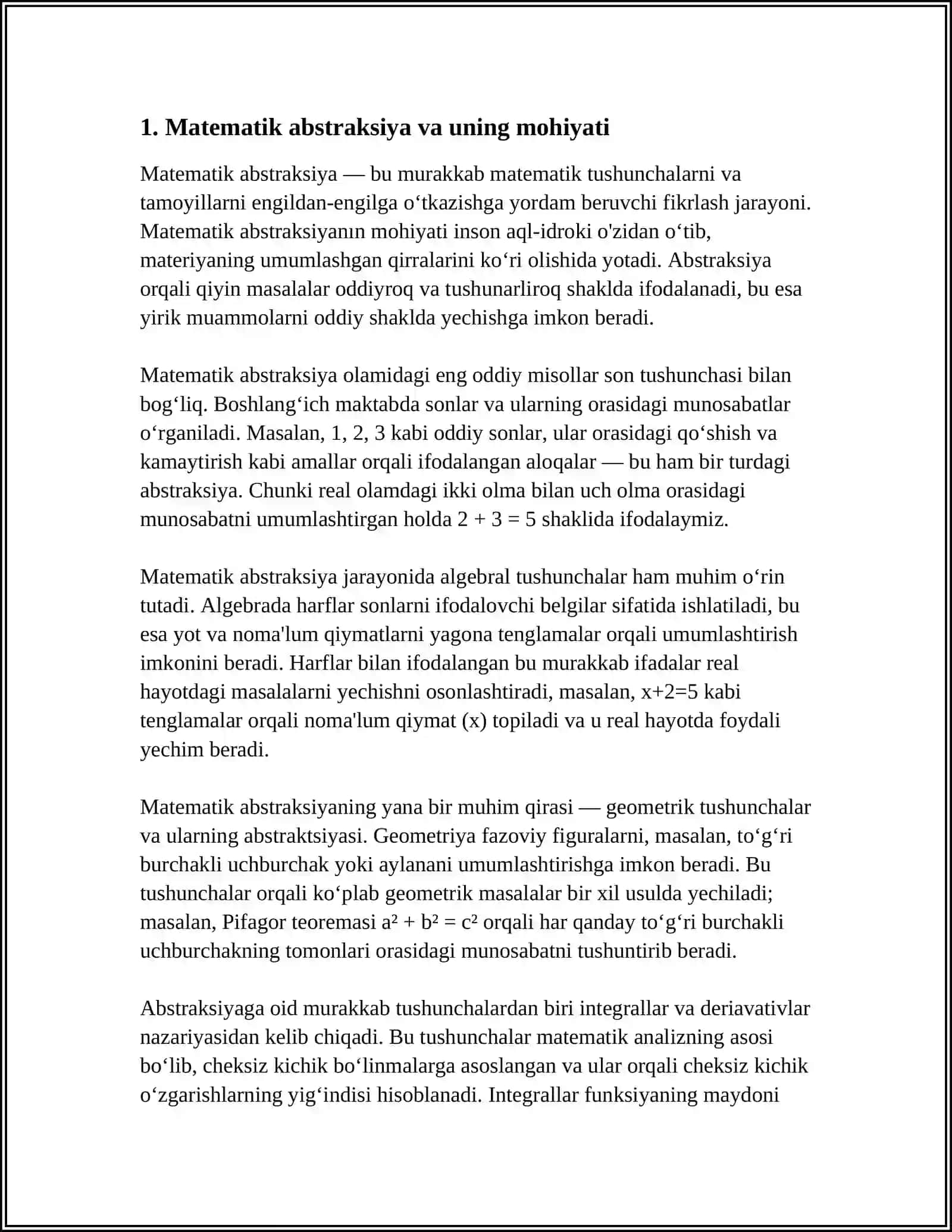 MATMATIKADA "ABSTRAKSIYA" VA GEOMETRIK TASVIRLARNING ALOQASI 4