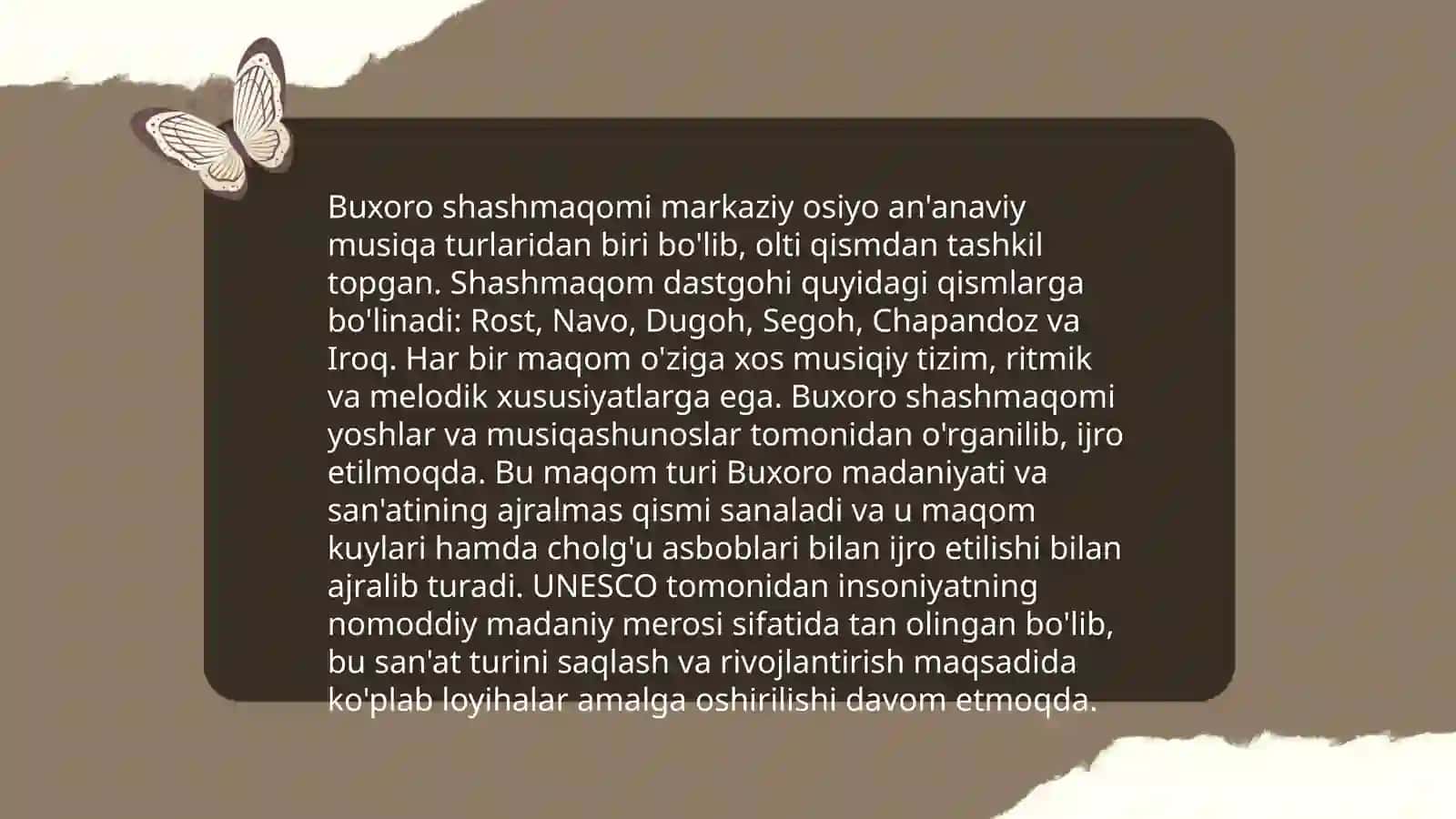 Oʻzbek milliy maqom sanʼati Buxoro shashmaqomi 4