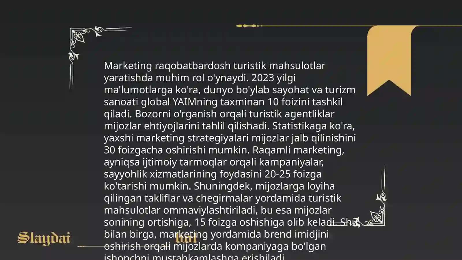 Õzbekiston turizm xizmatlar bozorida marketingdan foydalanish va samarali rivojlantirsh shartlari 4