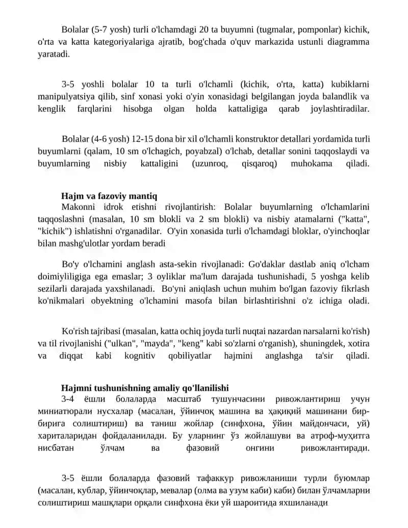 Bolalar ob'ekt hajmini tushunish va o'lchashning rivojlanishi 4