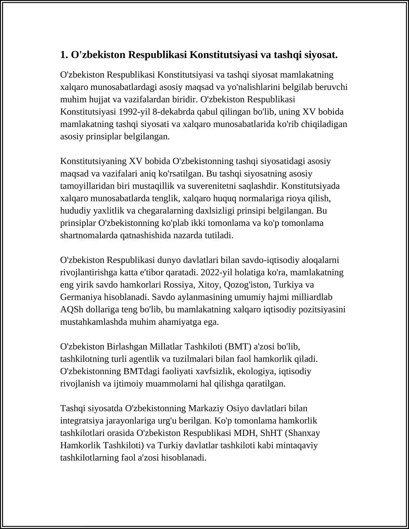 O'zbekiston Respublikasi Tashqi Siyosating Konstitutsiyaviy Asoslari 4