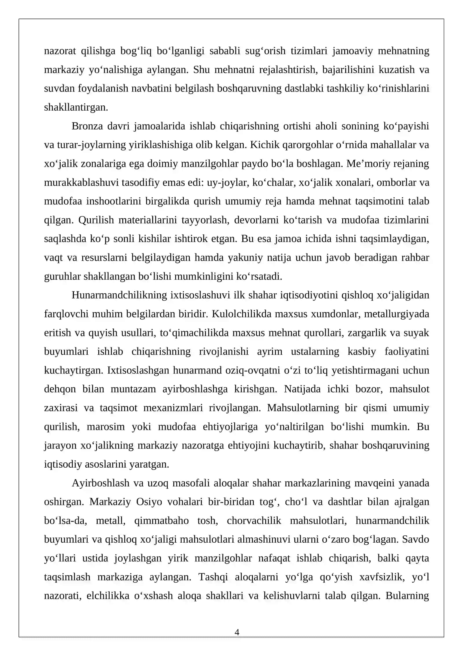 Ilk shaharnoma sivilizatsiyasining vujudga kelishi va ushbu jarayon boshqaruvining shakllanishi 4