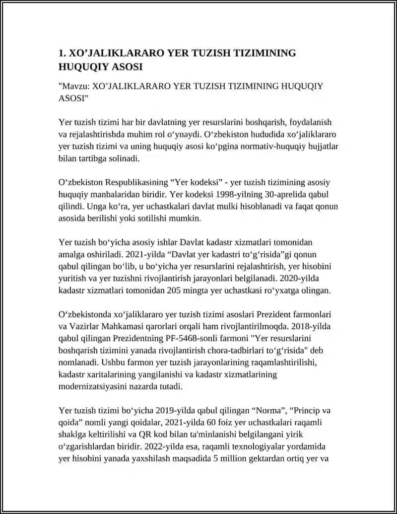 XO’JALIKLARARO YER TUZISH TIZIMINING HUQUQIY ASOSI 4