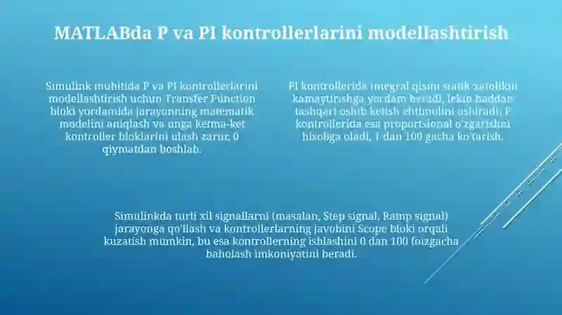 MATLAB dasturiy majmuasida P,PI rostlagichlarni tadqiq etish 4