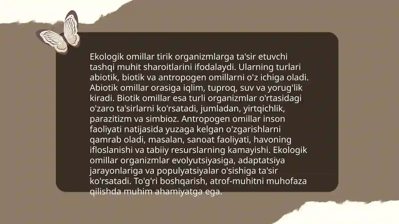 Muhit va ekologik omillar. Muhitga organizmlarning moslashishi 4