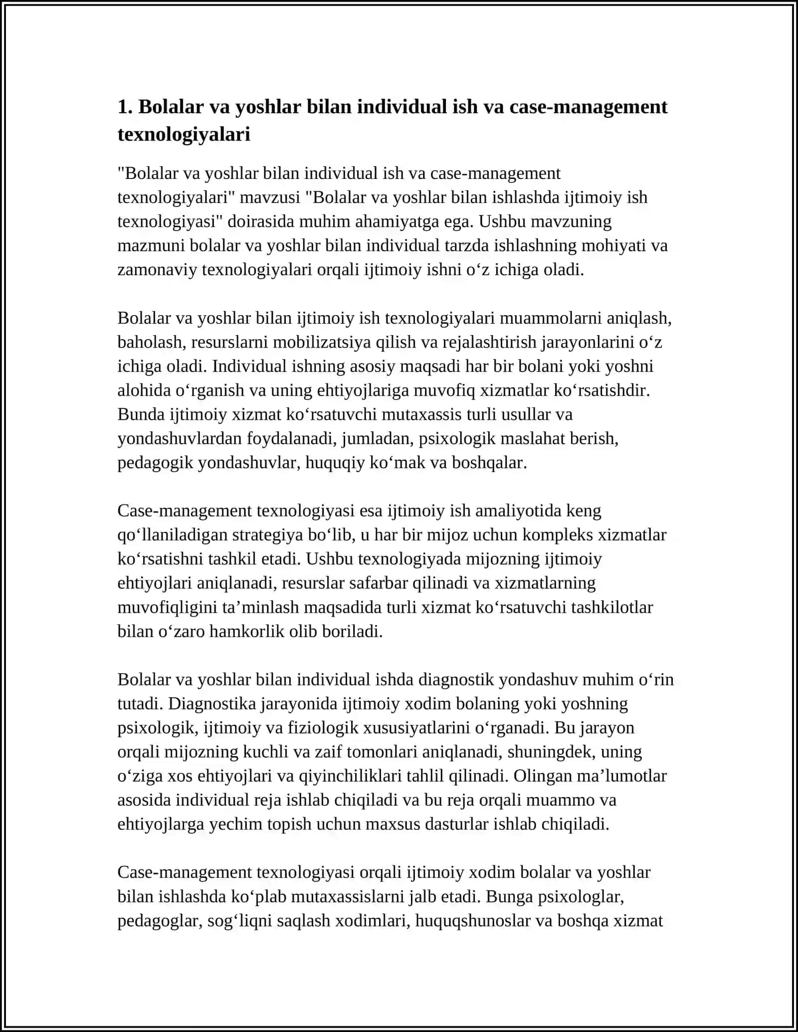 BOLALAR VA YOSHLAR BILAN ISHLASHDA IJTIMOIY ISH TEXNOLOGIYASI 4