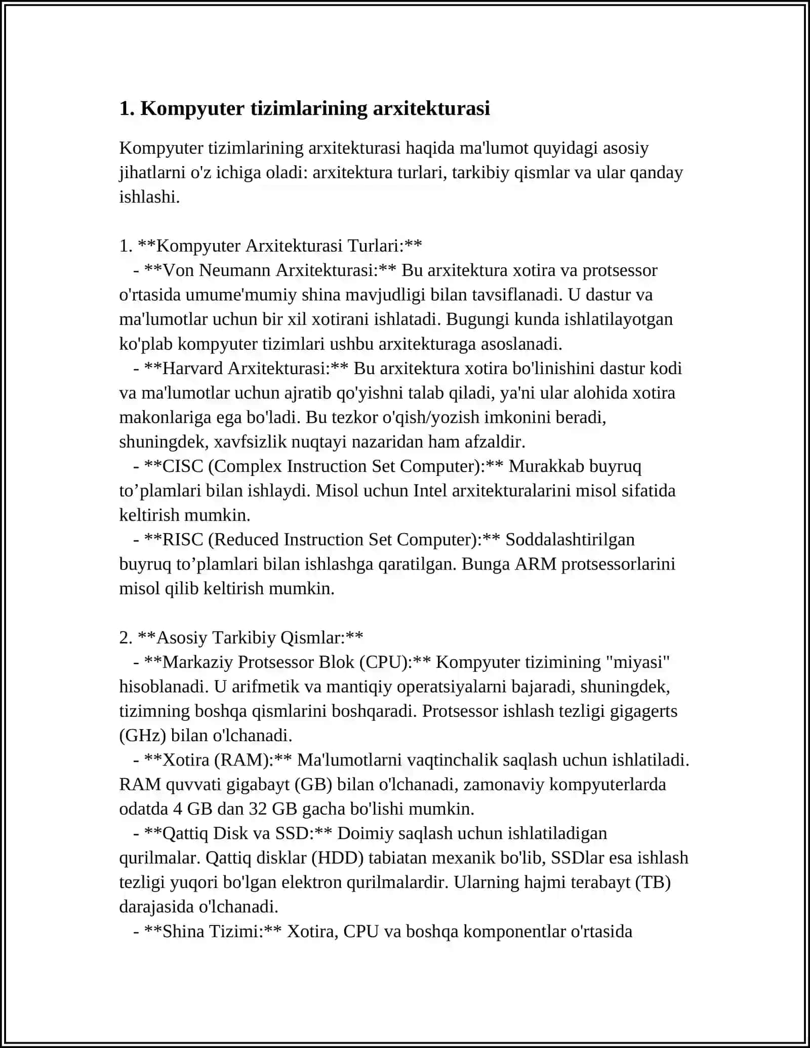 KOMPYUTER TIZIMLARI.KOMPYUTERLARNING TEXNIK VA DASTURIY TA'MINOTI 4