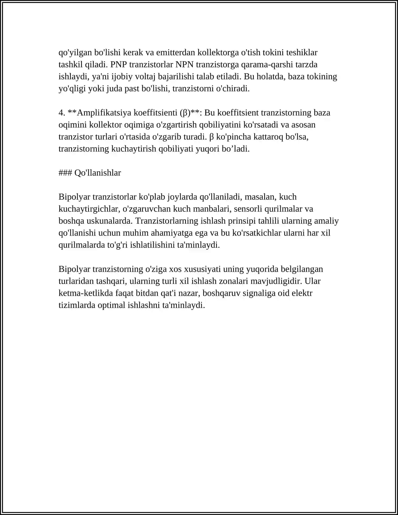MUSTAQIL ISH Mavzu: BIPOLYAR TRANZISTOR ULANISH SXEMALARI 4