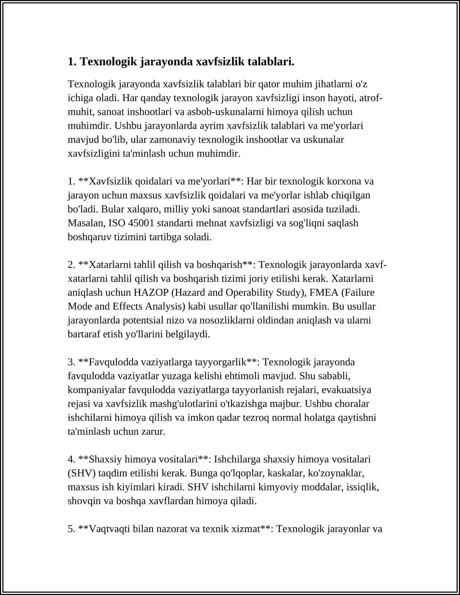 TEXNALOGIK JARAYONDA MEXNAT FAOLIYATI XAVFSIZLIGI FANINING MAQSADI VA VAZIFALARI 4