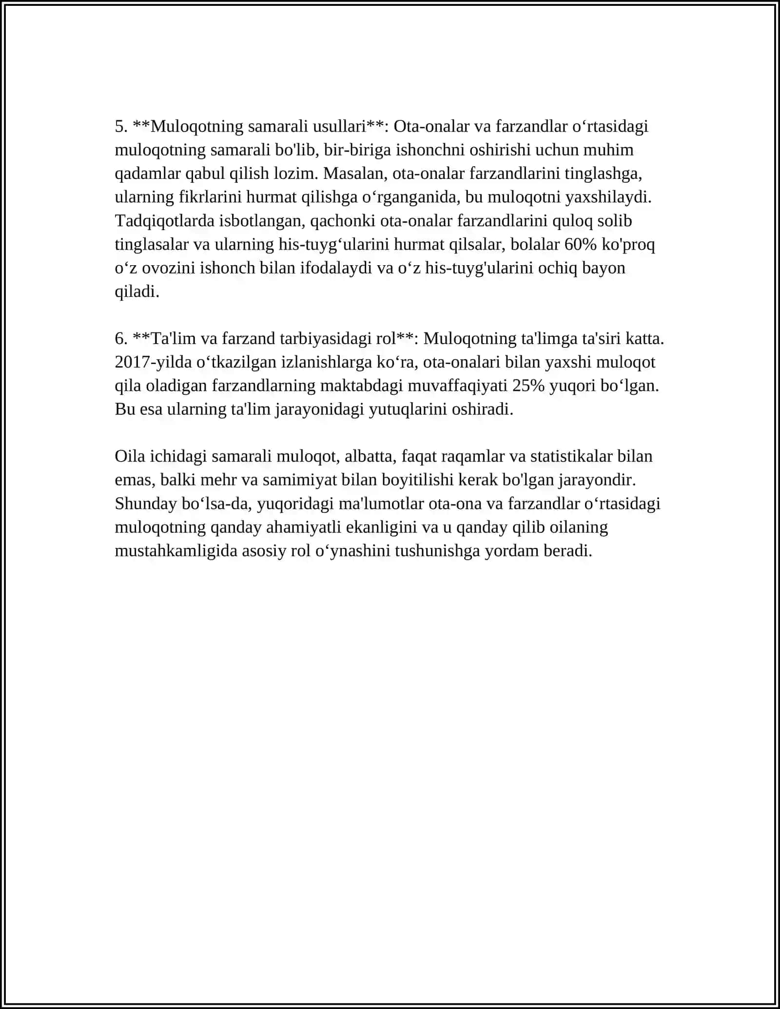Ota-ona va farzandlar munosabatlarining xususiyatlari (Referat) 4