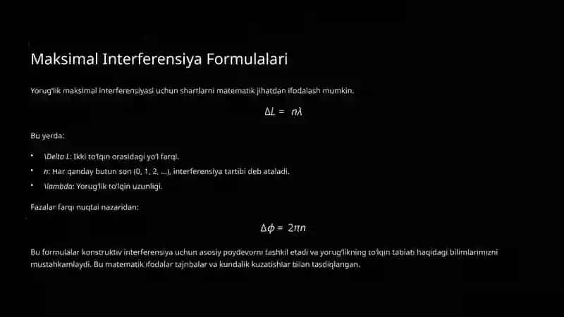 Yorug‘lik Interferensiyasi: Maksimal va Minimal Shartlar 4