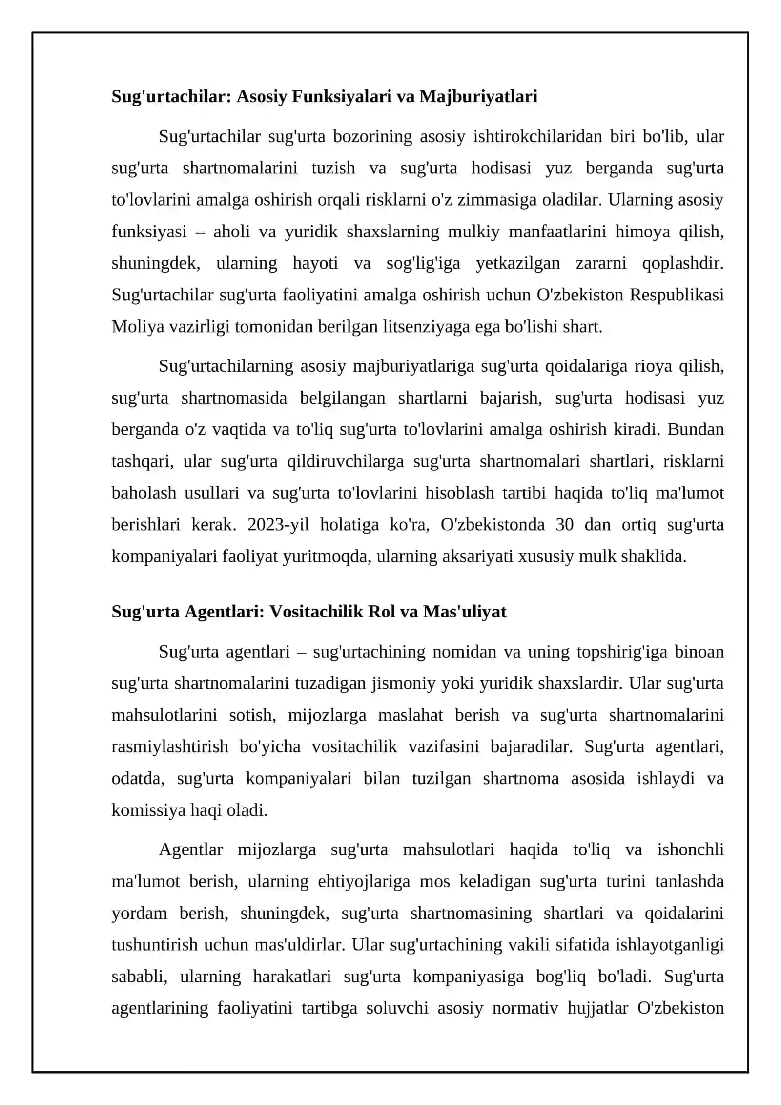 Sug'urta bozorining professional ishtirokchilari va ularga tavsifnoma 4