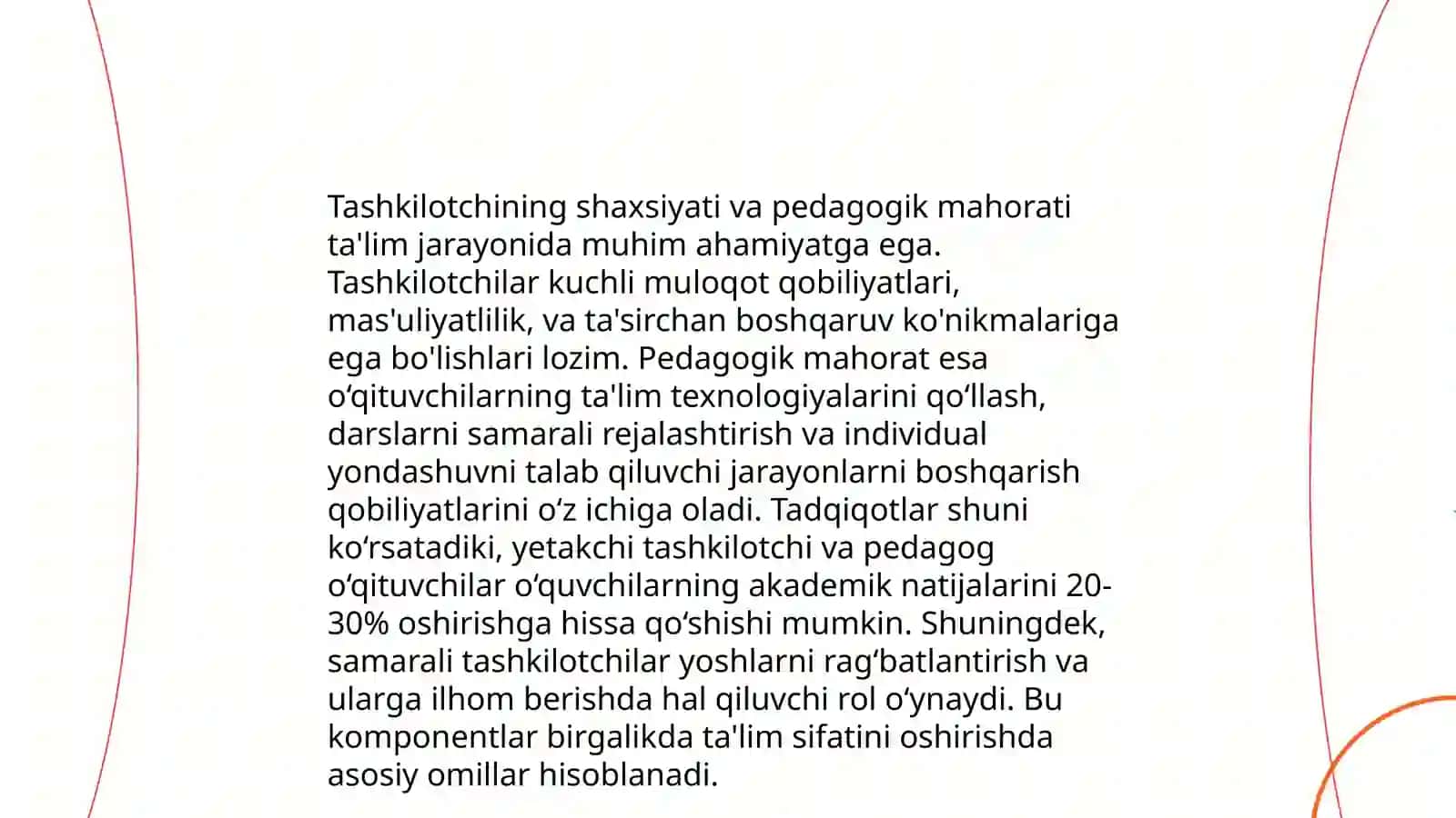 SINFDAN VA MAKTABDAN TASHQARI ISHLARNI TASHKIL QILISHDA TASHKILOTCHI SHAXSIGA BO’LGAN TALABLAR 4