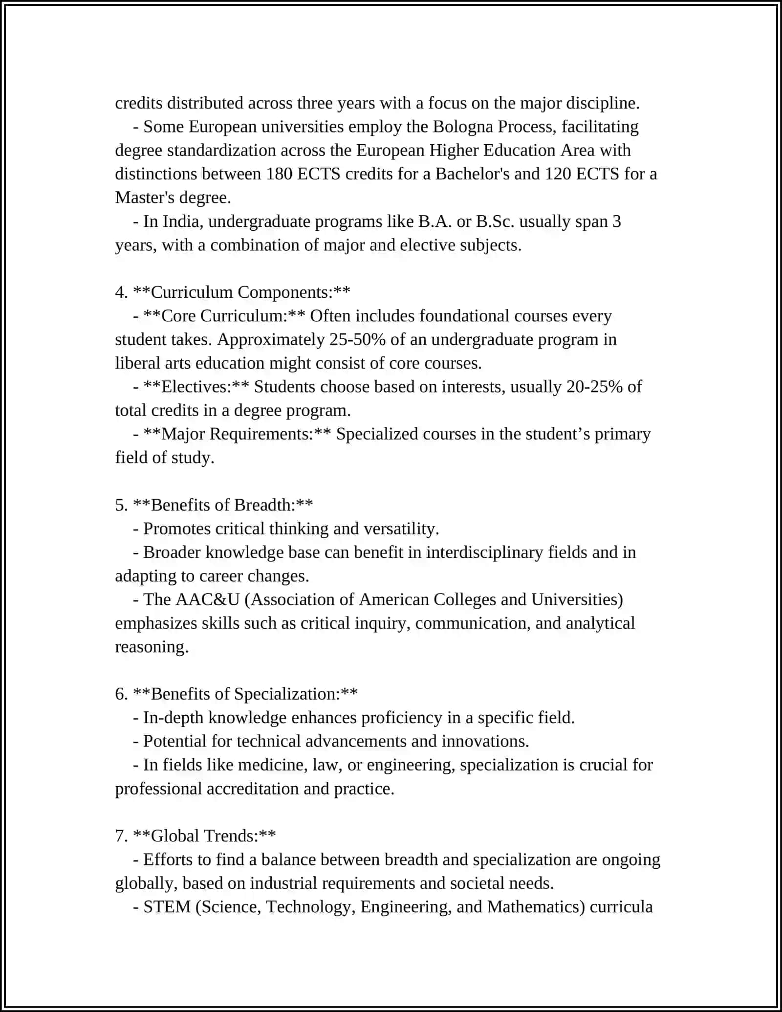 Curriculum Structure and Breadth vs. Specialization 4