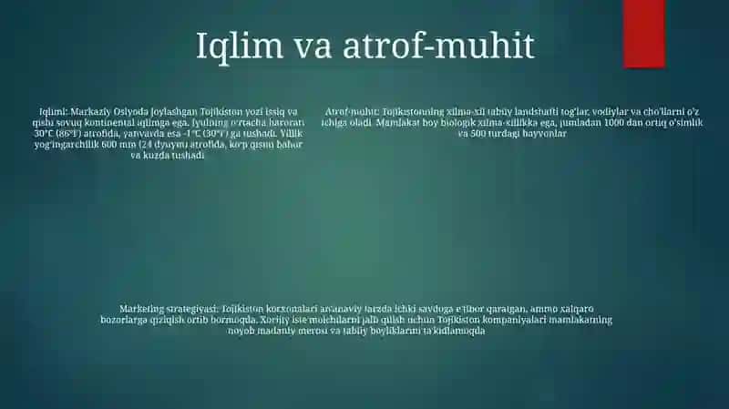 Tojikiston Davlatining Geografiyasi Iqtisodiyoti Va Mashxur Brendlari Va Markeying Siyosati 4