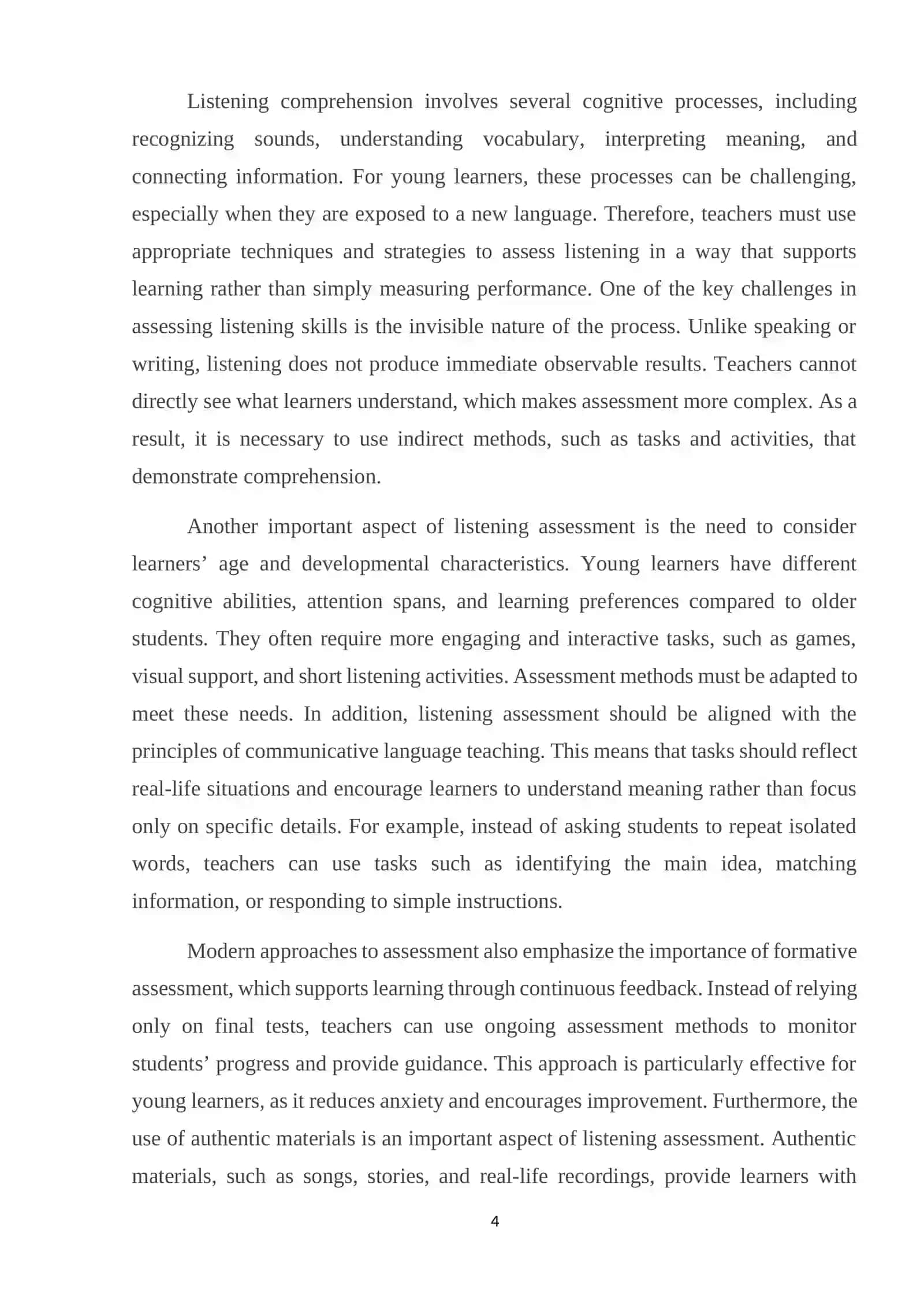 ASSESSING LISTENING SKILLS: TECHNIQUES FOR YOUNG ENGLISH LANGUAGE STUDENTS 4