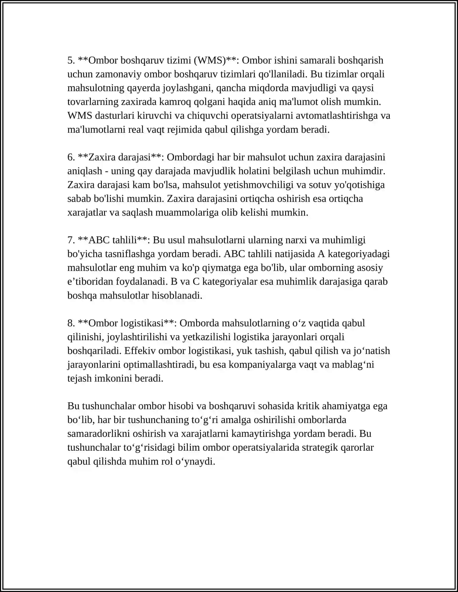 ULGURJI SAVDO KORXONALARIDA TOVARLARNING OMBOR HISOBINI YURITISH USULLARI 4