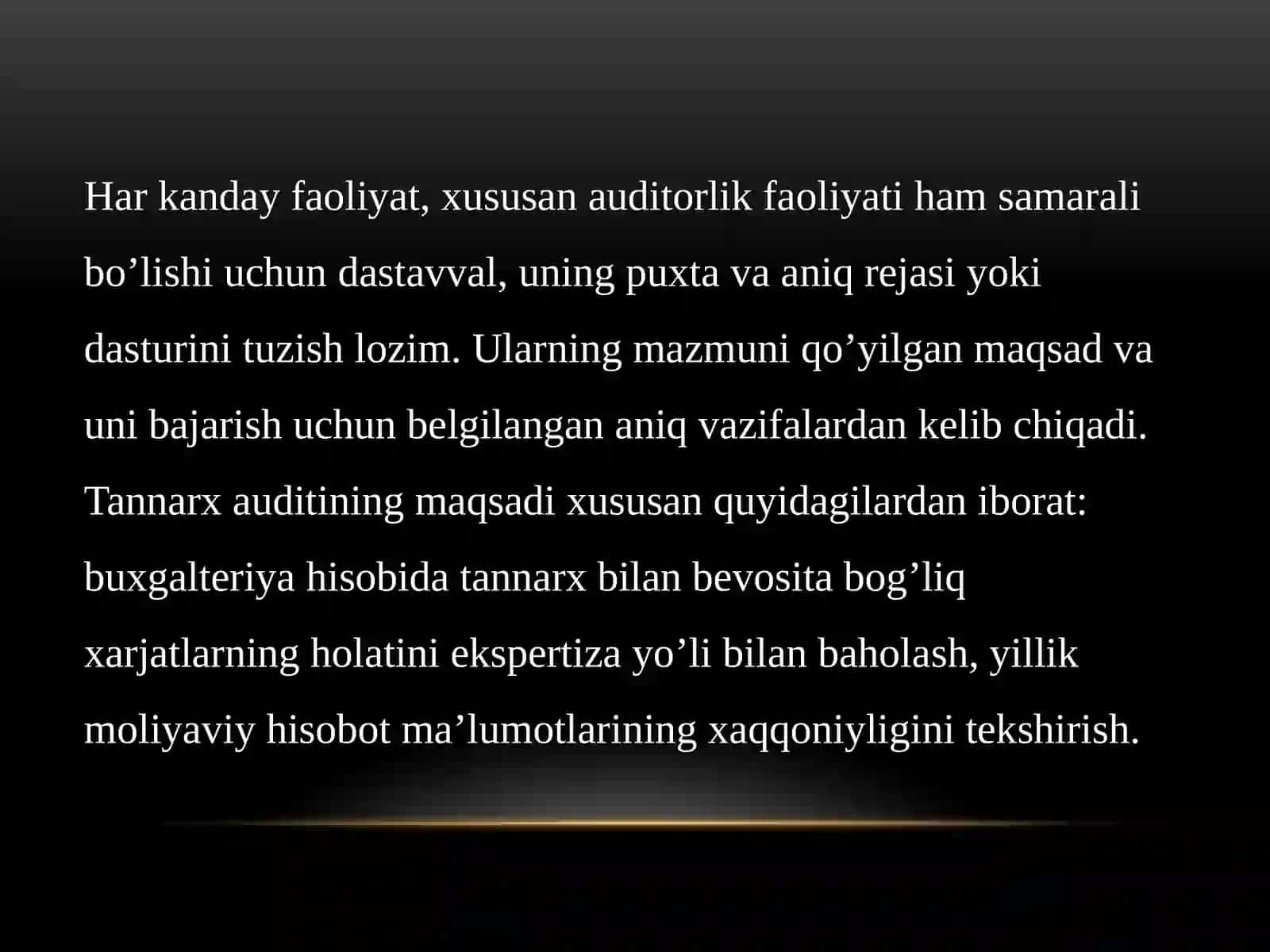 KORXONADA ISHLAB CHIQARISH HARAJATLARI AUDITINI O’TQAZISHNI REJALASHTIRISH 4