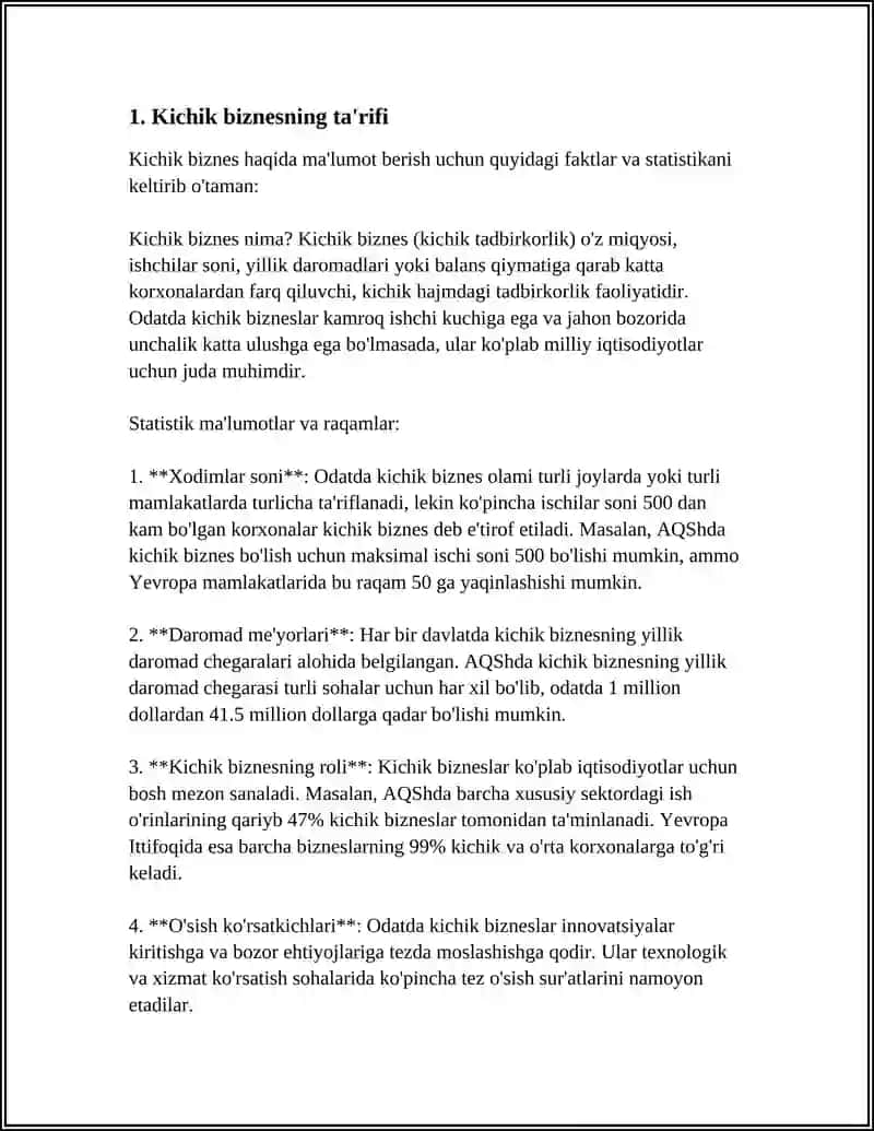 Kichik Biznes va Tadbirkorlikning Turlari va Shakllari 4