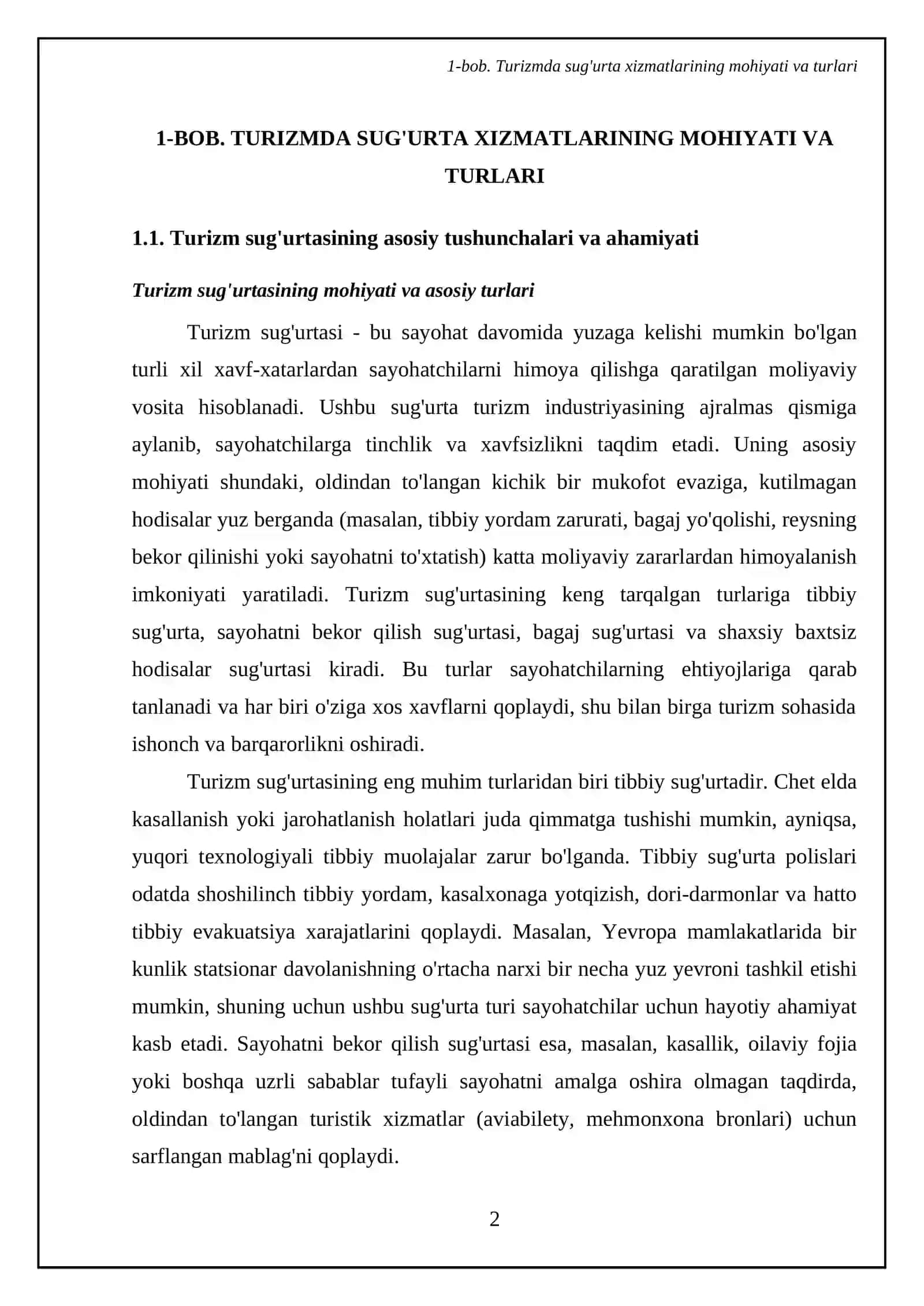 Turizmda sug’urta xizmatlari va uning sohada tutgan o’rni 4