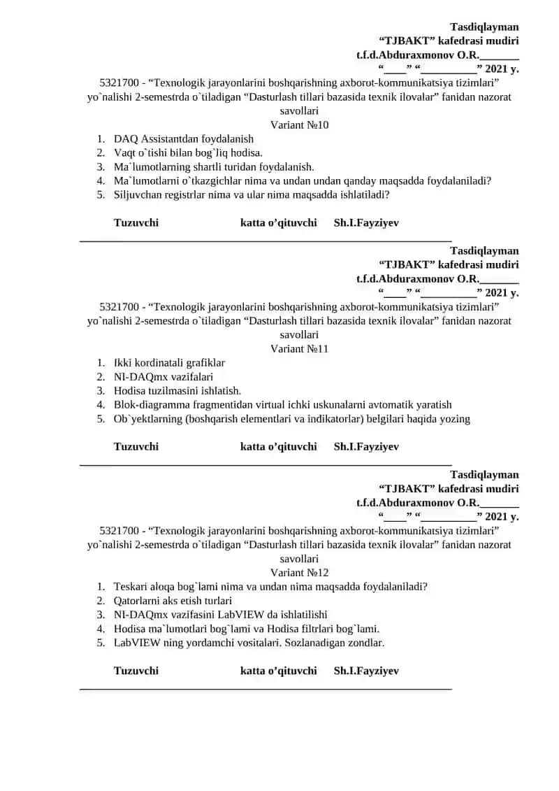 Dasturlash tillari bazasida texnik ilovalar fanidan nazorat savollari 4