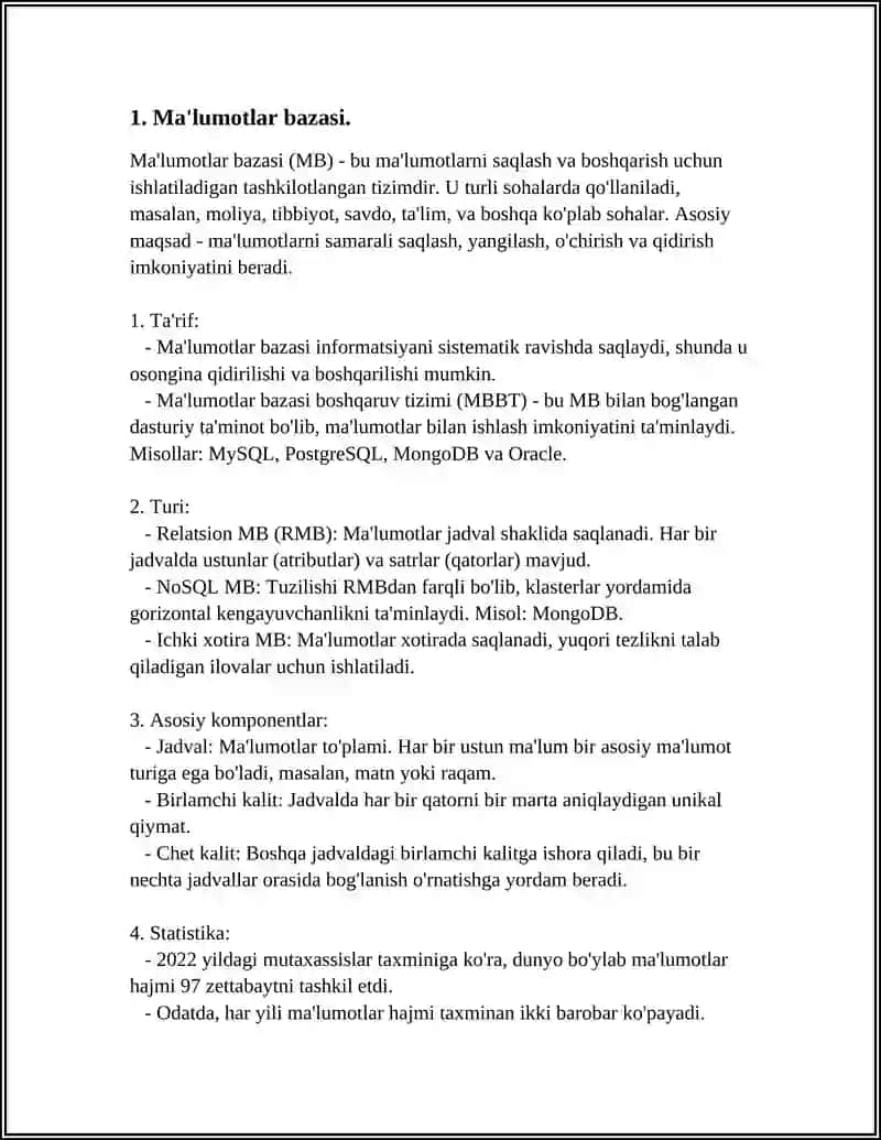 MALUMOTLAR BAZASINING ASOSIY TUSHINCHALARI. MALUMOTLAR BAZASINING UCH BOSQISHLI ARXITEKTURASI 4