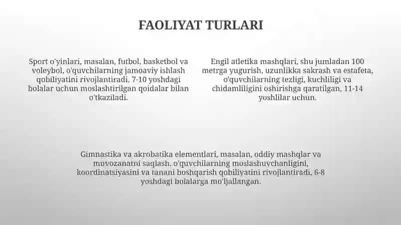 Jismoniy tarbiya darslarida o'quvchilarning faoliyatini tashkil etish 4