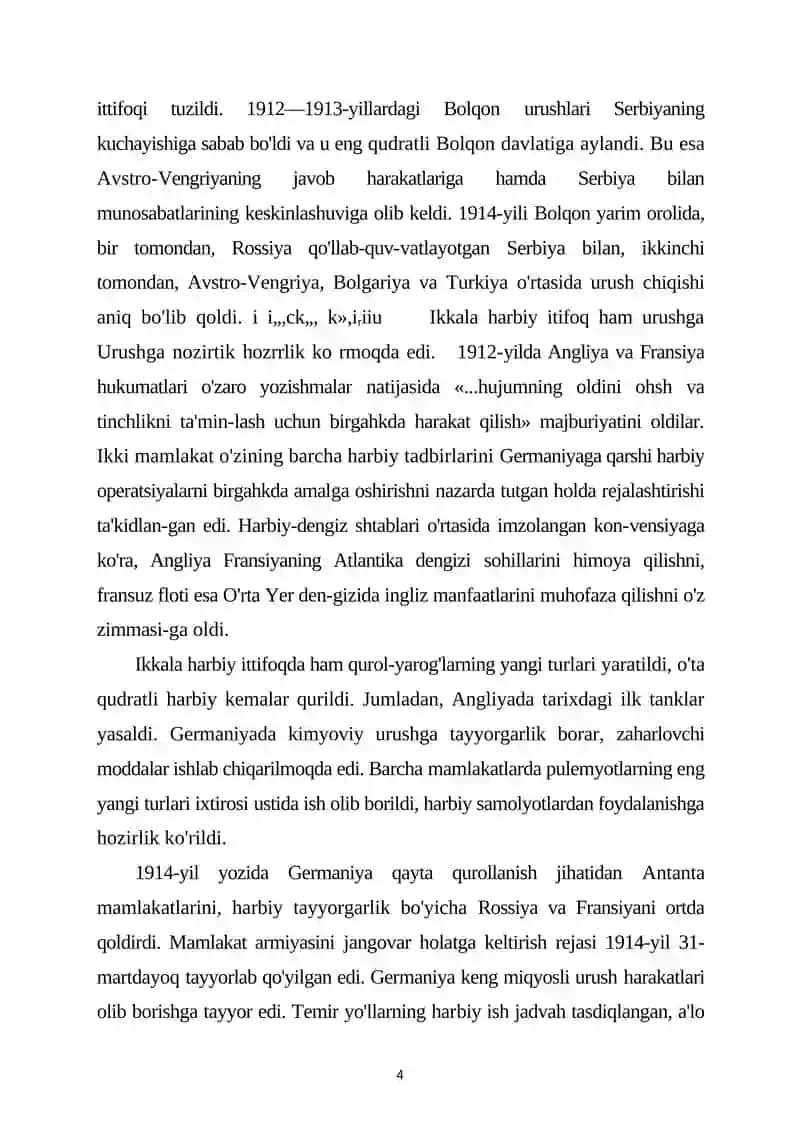 BIRINCHI JAHON URUSHI, UNING BORISHI VA JAHON TARIXIDAGI O'RNI 4