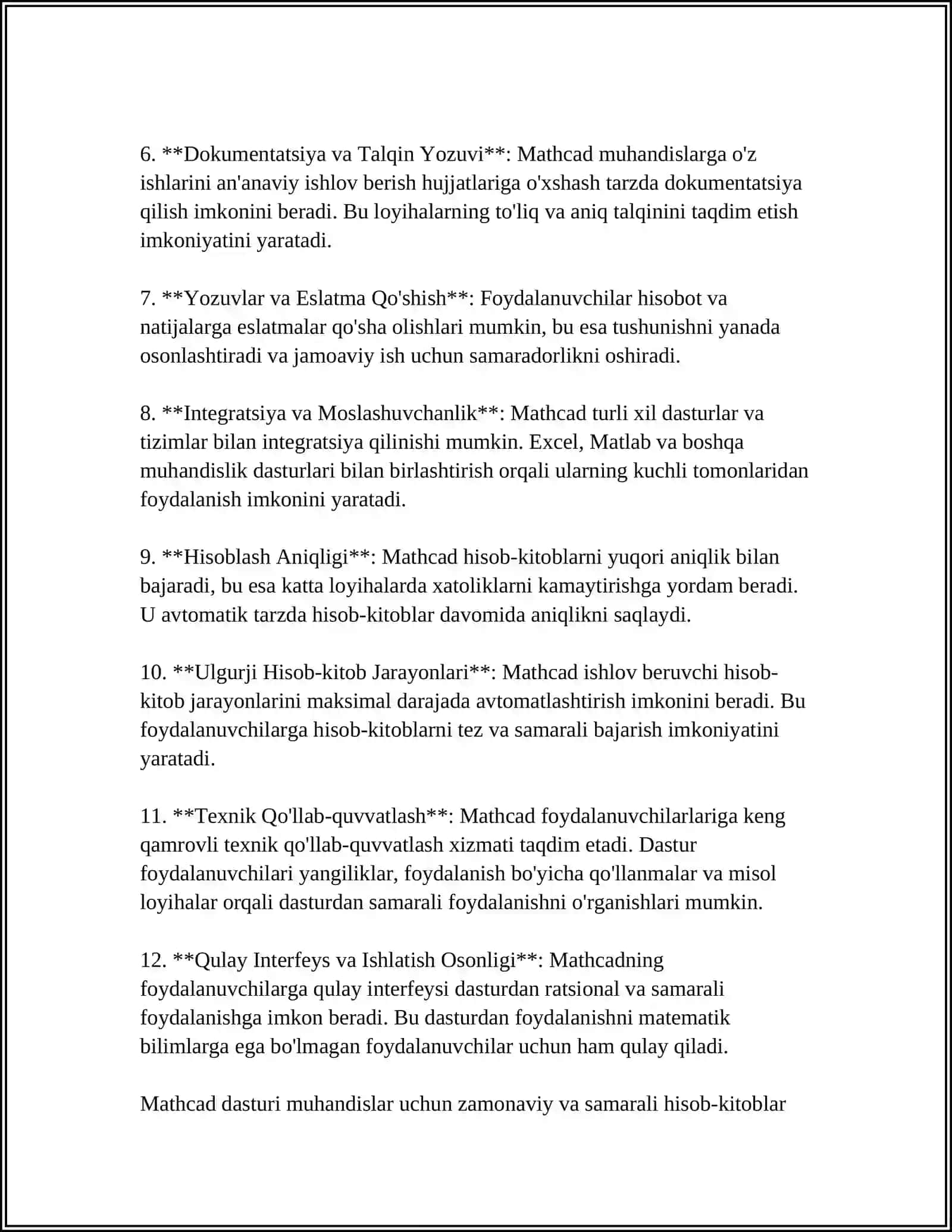MUSTAQIL ISH Mavzu: SOHADAGI TEXNIK TIZIMNI IFODALOVCHI MUXANDIS MASALALARINI YECHISH( SOHA BOʻYICHA MATCAD SISTEMALARIDA ISHLASH) 4