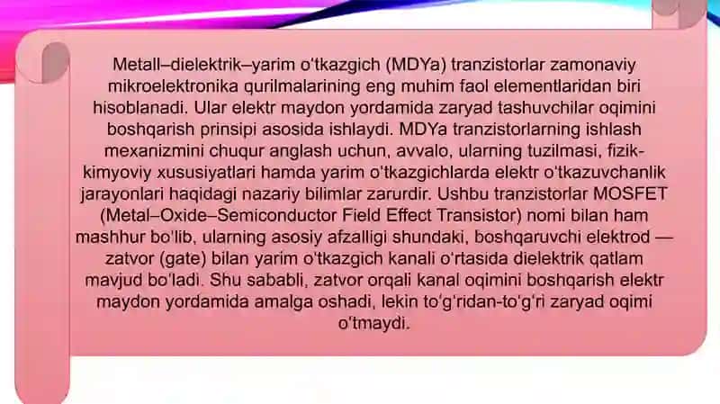 MDYa tranzistorlar asosidagi integral mikrosxemalarni tayyorlash. 4