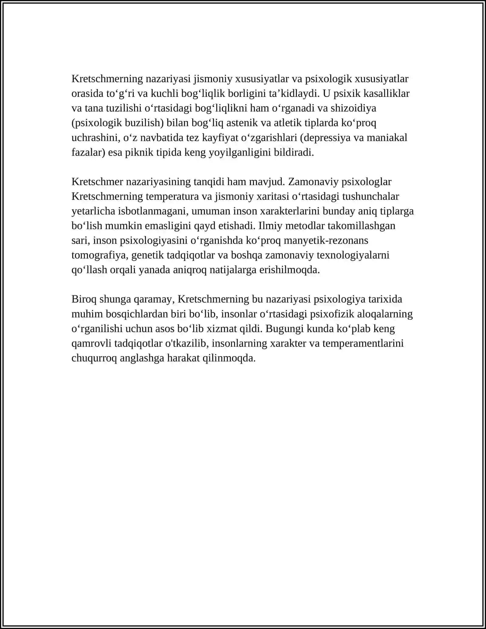 KRECHMERNING "TEMPERAMENT" NAZARIYASI. TEMPERAMENTNI OʻRGANGAN OLIMLAR.XARAKTER SHAKLLANISHIDA TAʼSIR ETUVCHI OMILLAR 4