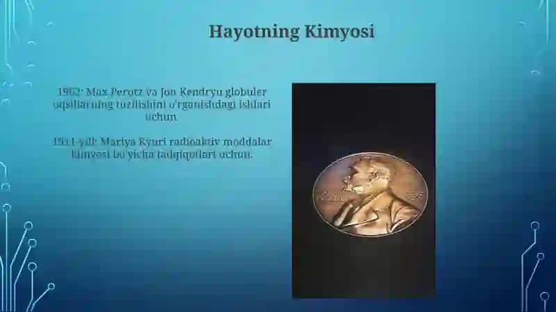 Kimyo sohasidagi Nobel mukofoti sovrindorlari va yutuqlari 4