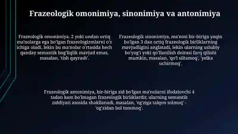 frazeologizmlarning semantik turlari 4
