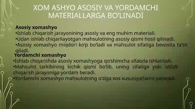 O‘zbekiston sanoatining xomashyo manbai va uni joylashtirishSanoatkorxonalari investitsion fondlari 4