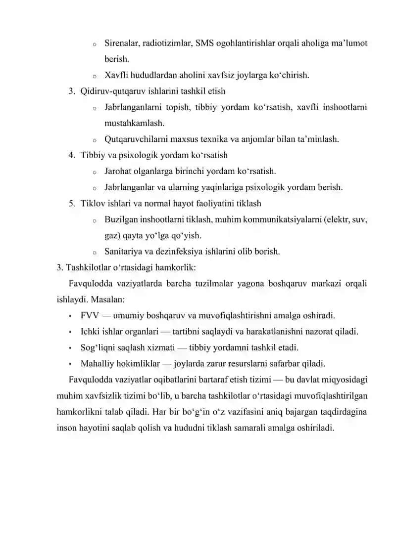 Favqulodda vaziyatlar oqibatlarini bartaraf etishning tashkiliy asoslari. 4